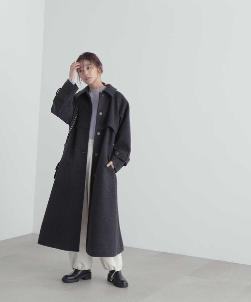 N.（N. Natural Beauty Basic）（エヌエヌナチュラルビューティーベーシック）の「【S Size Line】◆ステンカラーケープコート（ステンカラーコート・レディース・イエロー/チャコールグレー・SMALL/MEDIUM）」の15枚目の写真