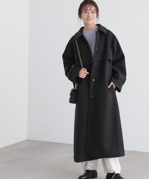 N.（N. Natural Beauty Basic）（エヌエヌナチュラルビューティーベーシック）の「【S Size Line】◆ステンカラーケープコート（ステンカラーコート・レディース・イエロー/チャコールグレー・SMALL/MEDIUM）」の2枚目の写真