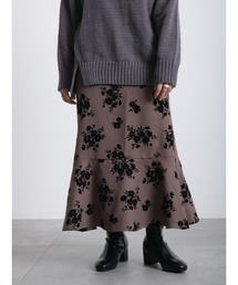 Samansa Mos2 blue | フロッキー花柄スカート(スカート)