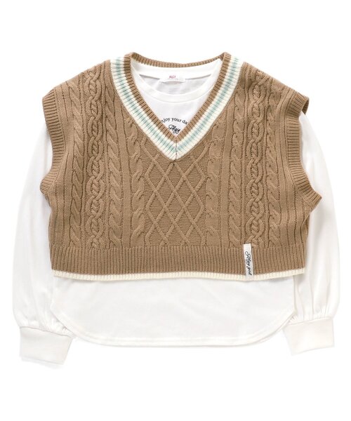 algy（アルジー）の「タンタケベスト＆ロンTセット（ベスト・キッズ・ベージュ/アイボリー/ミント・XX-SMALL/MEDIUM/SMALL/X-SMALL）」の2枚目の写真