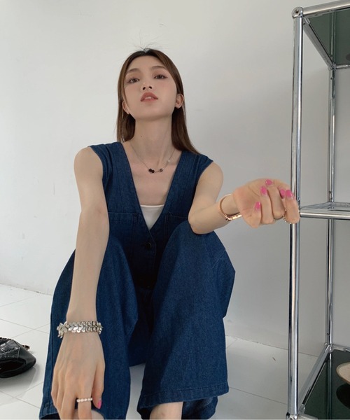 meJane(ミージェーン)の「ウエストマーク ワイドデニムオーバーオール(サロペット/オーバーオール・レディース・インディゴブルー・FREE)」の6枚目の写真