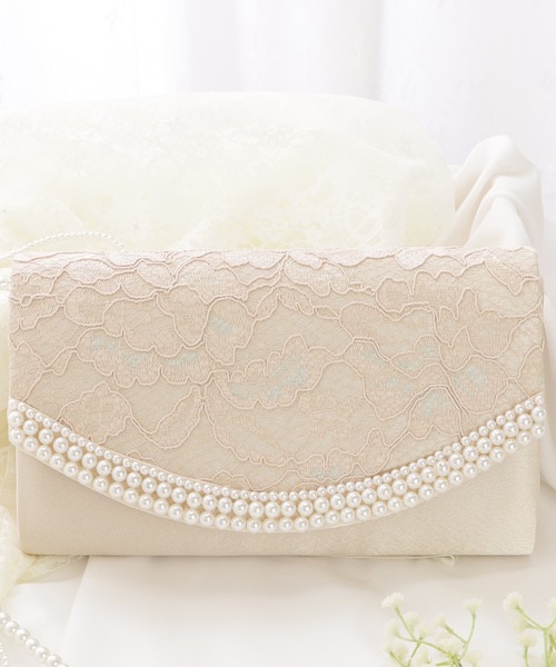 Lace Ladies(レースレディース)の「パールフレームケミカルレースクラッチバッグ(クラッチバッグ・レディース・ブラック/ベージュ・FREE)」の1枚目の写真