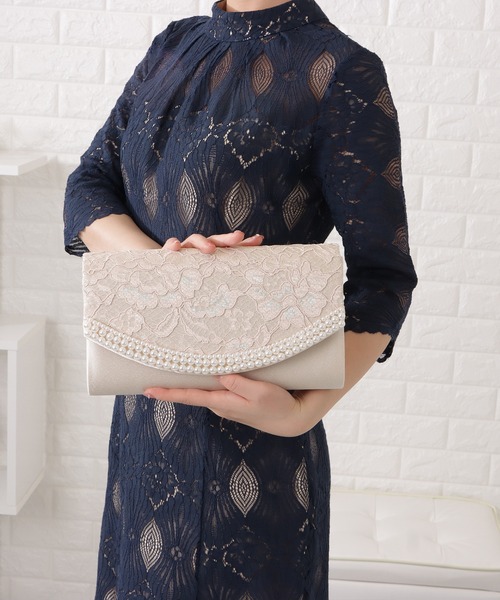 Lace Ladies(レースレディース)の「パールフレームケミカルレースクラッチバッグ(クラッチバッグ・レディース・ブラック/ベージュ・FREE)」の15枚目の写真
