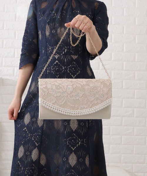 Lace Ladies(レースレディース)の「パールフレームケミカルレースクラッチバッグ(クラッチバッグ・レディース・ブラック/ベージュ・FREE)」の16枚目の写真