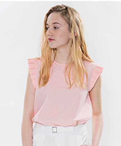 mystic（ミスティック）の「袖フリルノースリーブブラウス（シャツ/ブラウス・レディース・ブルー/ブラック/グレー/ピンク/オフホワイト/レッド・ﾌﾘ-）」の6枚目の写真