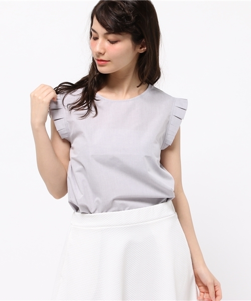 mystic（ミスティック）の「袖フリルノースリーブブラウス（シャツ/ブラウス・レディース・ブルー/ブラック/グレー/ピンク/オフホワイト/レッド・ﾌﾘ-）」の4枚目の写真