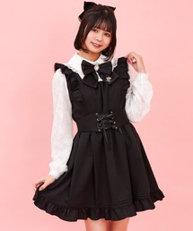 レース袖ドッキングワンピース