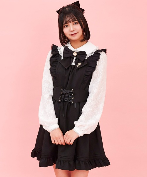 Secret Honey（シークレットハニー）の「レース袖ドッキングワンピース（ワンピース・レディース・ブラック/ダークブラック・MEDIUM）」の6枚目の写真