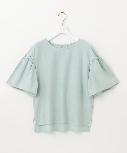 ANY SIS(エニィスィス)の「シルケットストライプ フレアスリーブ カットソー(Tシャツ/カットソー・レディース・ピンク系1/ライトグリーン系1/ライトイエロー系9/ネイビー系1/スカイブルー系1/ライラック系9・4)」の2枚目の写真