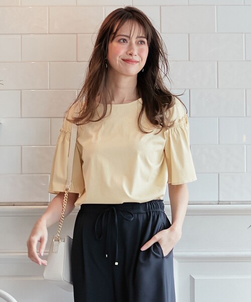 ANY SIS(エニィスィス)の「シルケットストライプ フレアスリーブ カットソー(Tシャツ/カットソー・レディース・ピンク系1/ライトグリーン系1/ライトイエロー系9/ネイビー系1/スカイブルー系1/ライラック系9・4)」の5枚目の写真