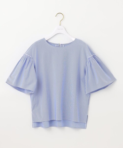 ANY SIS(エニィスィス)の「シルケットストライプ フレアスリーブ カットソー(Tシャツ/カットソー・レディース・ピンク系1/ライトグリーン系1/ライトイエロー系9/ネイビー系1/スカイブルー系1/ライラック系9・4)」の21枚目の写真