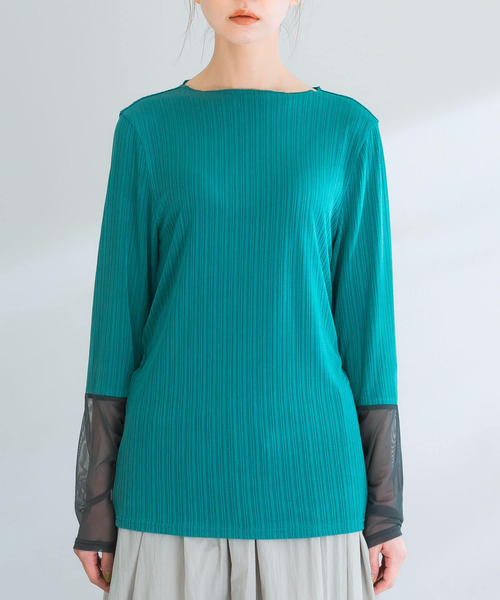 URBAN RESEARCH ROSSO（アーバンリサーチロッソ）の「シアードッキングカットソー（Tシャツ/カットソー・レディース・グリーン/アイボリー・FREE）」の3枚目の写真