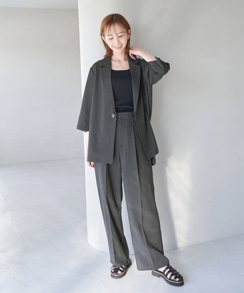 ROPE' PICNIC(ロペピクニック)の「セットアップ対応/麻調シアージャケット(テーラードジャケット・レディース・カーキ/チャコールグレー/ベージュ/ターコイズブルー・38)」の21枚目の写真