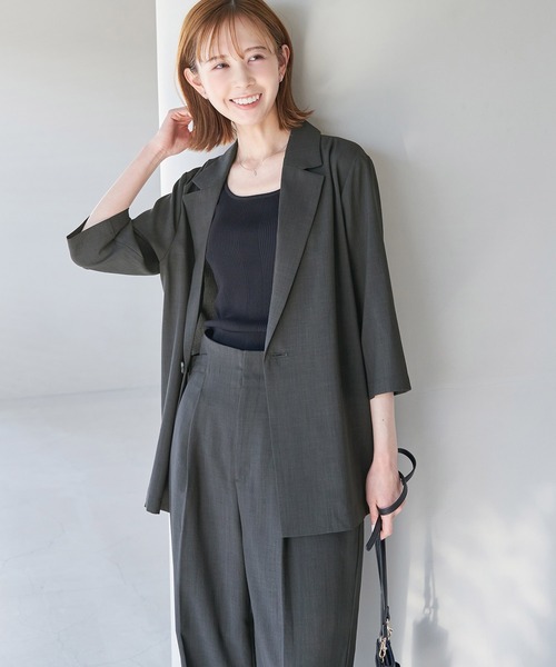 ROPE' PICNIC(ロペピクニック)の「セットアップ対応/麻調シアージャケット(テーラードジャケット・レディース・カーキ/チャコールグレー/ベージュ/ターコイズブルー・38)」の12枚目の写真