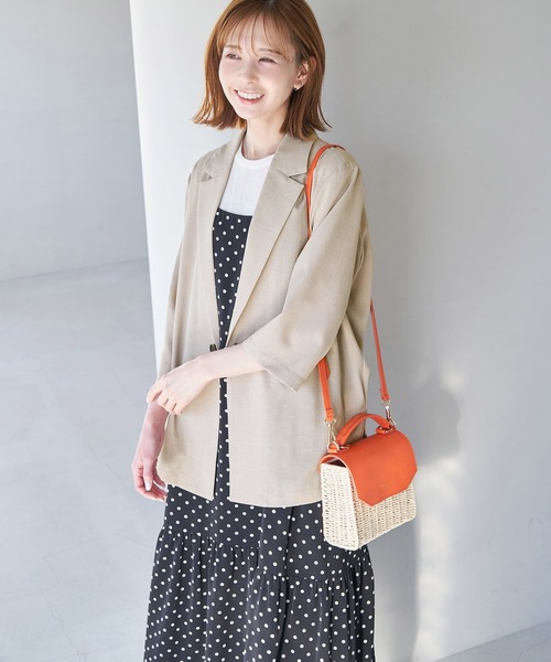 ROPE' PICNIC(ロペピクニック)の「セットアップ対応/麻調シアージャケット(テーラードジャケット・レディース・カーキ/チャコールグレー/ベージュ/ターコイズブルー・38)」の5枚目の写真