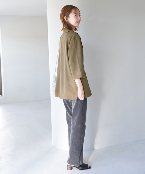 ROPE' PICNIC(ロペピクニック)の「セットアップ対応/麻調シアージャケット(テーラードジャケット・レディース・カーキ/チャコールグレー/ベージュ/ターコイズブルー・38)」の13枚目の写真