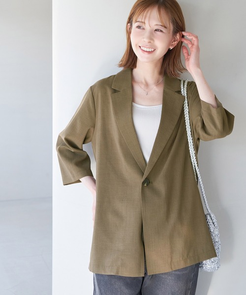 ROPE' PICNIC(ロペピクニック)の「セットアップ対応/麻調シアージャケット(テーラードジャケット・レディース・カーキ/チャコールグレー/ベージュ/ターコイズブルー・38)」の9枚目の写真