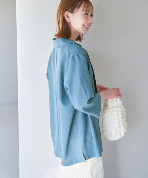 ROPE' PICNIC(ロペピクニック)の「セットアップ対応/麻調シアージャケット(テーラードジャケット・レディース・カーキ/チャコールグレー/ベージュ/ターコイズブルー・38)」の6枚目の写真