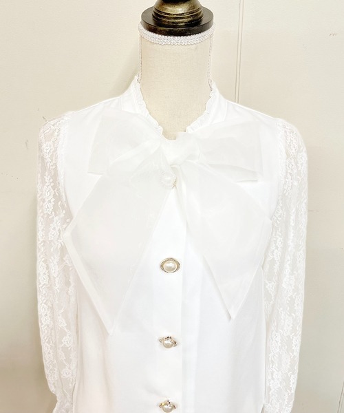 MA*RS（アメーバーマーズ）の「袖レースびっくりぼんタイブラウス（シャツ/ブラウス・レディース・ピンク/ブラック/ホワイト・FREE）」の6枚目の写真