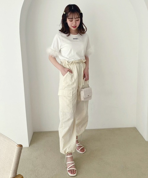 one after another NICE CLAUP(ワンアフターアナザーナイスクラップ)の「パラシュートパンツ(カーゴパンツ・レディース・チャコールグレー/ピンク/アイボリー・FREE)」の15枚目の写真