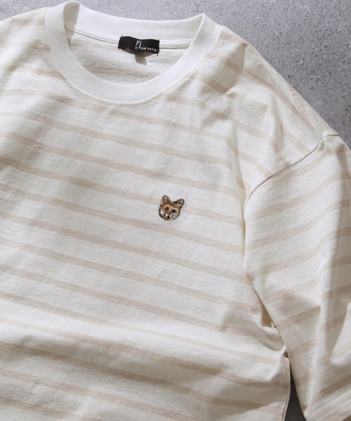 ZIP FIVE（ジップファイブ）の「【ZIP FIVE】動物刺繍 ワンポイント 綿100 ビッグシルエット 半袖 Tシャツ ユニセックス（Tシャツ/カットソー・レディース・ホワイト×ネイビー/オートミール/杢グレー/クリーム/ホワイト系/ホワイト系1/ホワイト系2/ホワイト系3/ブラック系/グレー系/ベージュ系/アイボリー系/ネイビー系/ネイビー系1/ネイビー系2/ネイビー/ブラック/ホワイト/ホワイト系7/ホワイト系8/ホワイト系4/ホワイト系6/ブラック系1/アイボリー系1/ネイビー系3/ネイビー系4/ホワイト系5/ベージュ系1・LARGE/MEDIUM/SMALL/X-LARGE）」の6枚目の写真