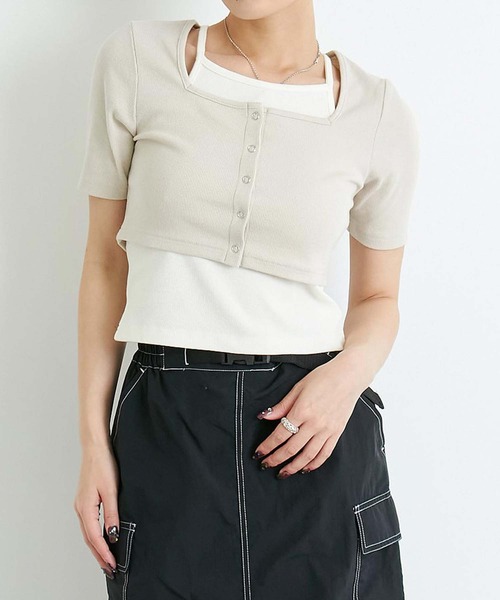 ANAP(アナップ)の「テレコリブアンサンブル(Tシャツ/カットソー・レディース・ブルー/グレイッシュベージュ/ダークグレー・FREE)」の2枚目の写真