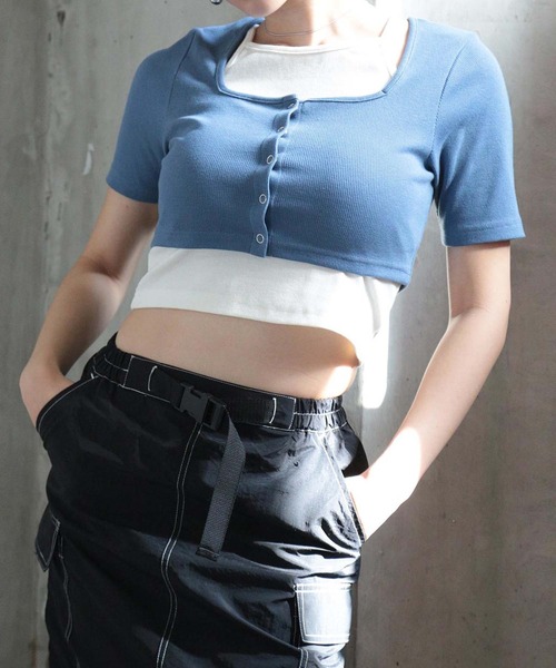 ANAP(アナップ)の「テレコリブアンサンブル(Tシャツ/カットソー・レディース・ブルー/グレイッシュベージュ/ダークグレー・FREE)」の3枚目の写真