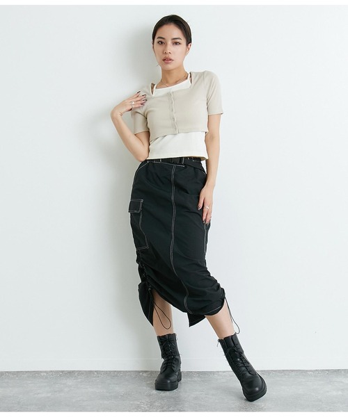 ANAP(アナップ)の「テレコリブアンサンブル(Tシャツ/カットソー・レディース・ブルー/グレイッシュベージュ/ダークグレー・FREE)」の5枚目の写真
