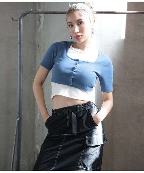 ANAP(アナップ)の「テレコリブアンサンブル(Tシャツ/カットソー・レディース・ブルー/グレイッシュベージュ/ダークグレー・FREE)」の6枚目の写真