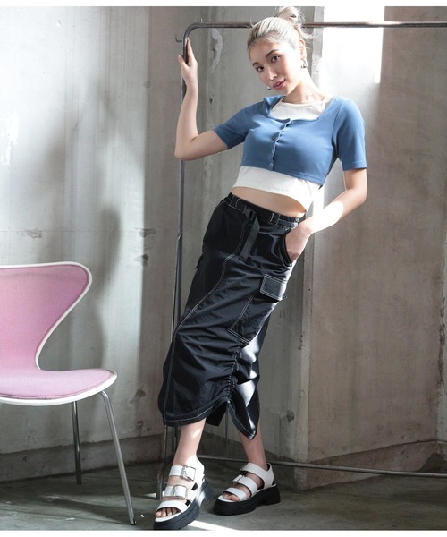 ANAP(アナップ)の「テレコリブアンサンブル(Tシャツ/カットソー・レディース・ブルー/グレイッシュベージュ/ダークグレー・FREE)」の7枚目の写真