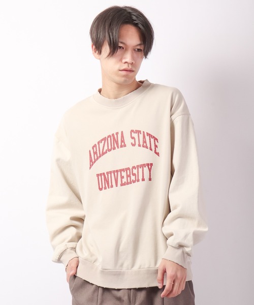 YOUWA(ユーワ)の「POWER TO THE PEOPLE リメイクプリントスウェットトレーナー(スウェット・メンズ・チャコールグレー/サンドベージュ/グレイッシュブルー・L/M)」の7枚目の写真