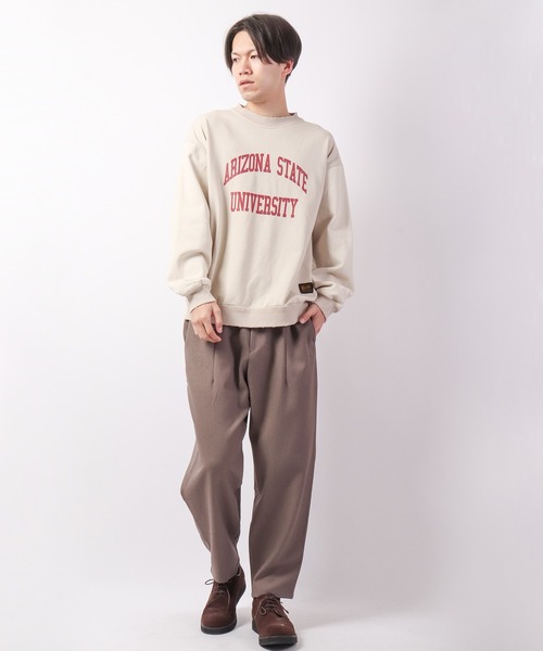 YOUWA(ユーワ)の「POWER TO THE PEOPLE リメイクプリントスウェットトレーナー(スウェット・メンズ・チャコールグレー/サンドベージュ/グレイッシュブルー・L/M)」の4枚目の写真