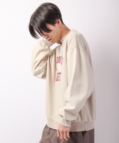 YOUWA(ユーワ)の「POWER TO THE PEOPLE リメイクプリントスウェットトレーナー(スウェット・メンズ・チャコールグレー/サンドベージュ/グレイッシュブルー・L/M)」の6枚目の写真