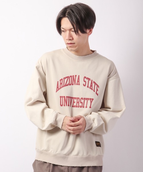 YOUWA(ユーワ)の「POWER TO THE PEOPLE リメイクプリントスウェットトレーナー(スウェット・メンズ・チャコールグレー/サンドベージュ/グレイッシュブルー・L/M)」の8枚目の写真