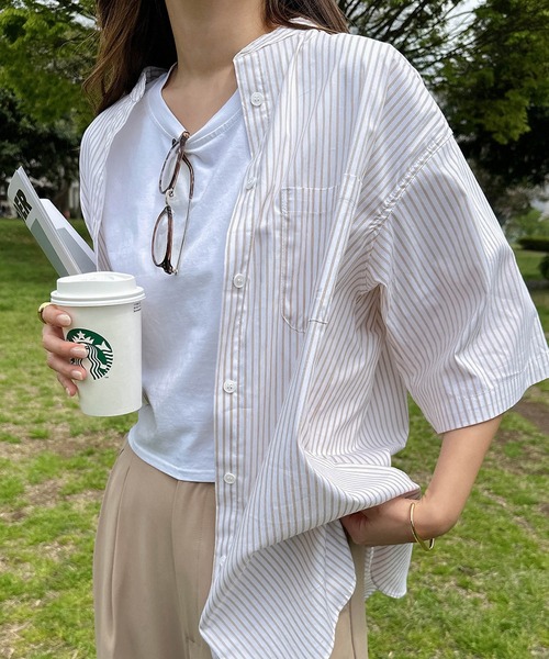 THENIME amane murakami ハンドペイントシャツ ブラウス セットアップ着用可】スプラッシュプリント 開襟 シャツ｜NOMINE