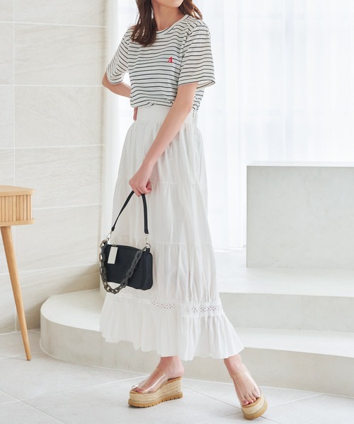 Isn't She?（イズントシー）の「ボーダー刺繍ロゴTシャツ（Tシャツ/カットソー・レディース・ブラック/レッド/ブルー・FREE）」の7枚目の写真