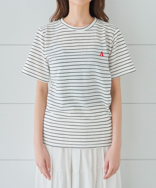 Isn't She?（イズントシー）の「ボーダー刺繍ロゴTシャツ（Tシャツ/カットソー・レディース・ブラック/レッド/ブルー・FREE）」の10枚目の写真