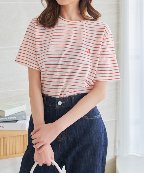 Isn't She?（イズントシー）の「ボーダー刺繍ロゴTシャツ（Tシャツ/カットソー・レディース・ブラック/レッド/ブルー・FREE）」の16枚目の写真