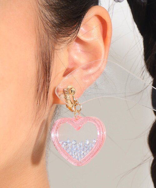 PINK-latte(ピンクラテ)の「ハートクリアイヤリング(イヤリング・キッズ・オレンジ/グリーン/ベビーピンク・00)」の5枚目の写真