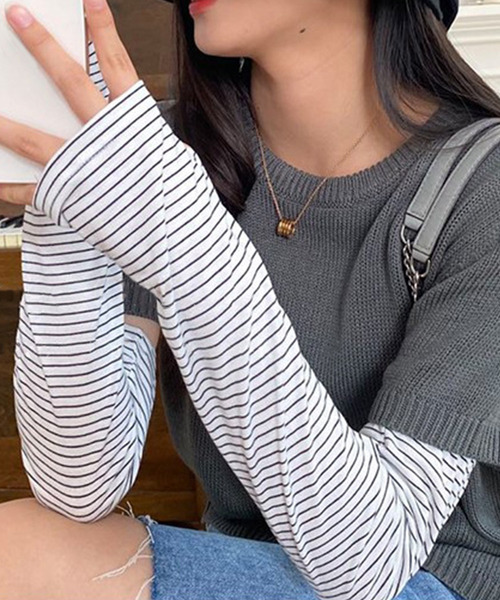 レディース ボーダー柄ロングアームカバー（アームカバー）｜DAY