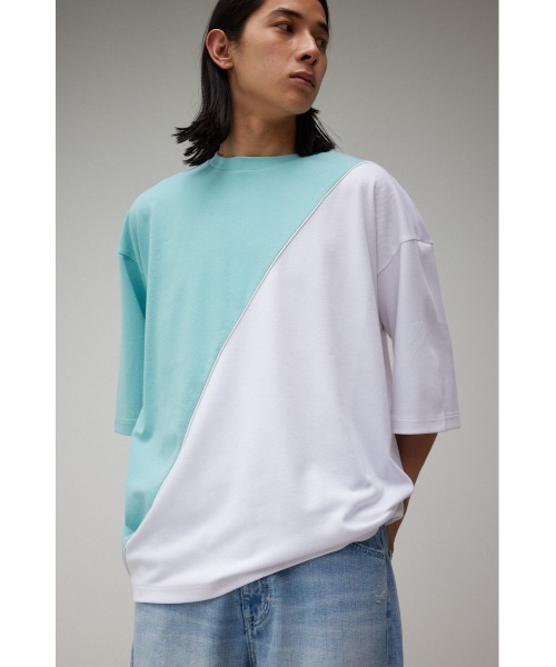 AZUL by moussy(アズールバイマウジー)の「BI-COLOR BIAS TOPS/バイカラーバイアストップス(Tシャツ/カットソー・メンズ・ホワイト系その他/ブラック系その他/ブルー系その他2・FREE)」の1枚目の写真