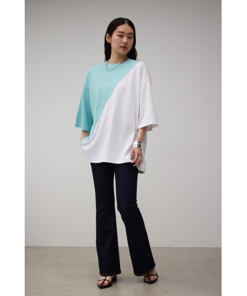 AZUL by moussy(アズールバイマウジー)の「BI-COLOR BIAS TOPS/バイカラーバイアストップス(Tシャツ/カットソー・メンズ・ホワイト系その他/ブラック系その他/ブルー系その他2・FREE)」の4枚目の写真