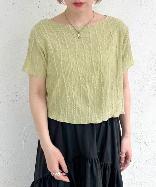 apres jour mignon(アプレジュールミニョン)の「カットジャガードTシャツ【ZOZOTOWN限定アイテム】(Tシャツ/カットソー・レディース・ブラック/アイボリー/グリーン・X-LARGE/フリー)」の20枚目の写真