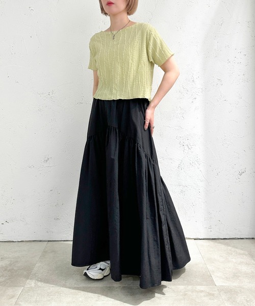 apres jour mignon(アプレジュールミニョン)の「カットジャガードTシャツ【ZOZOTOWN限定アイテム】(Tシャツ/カットソー・レディース・ブラック/アイボリー/グリーン・X-LARGE/フリー)」の21枚目の写真