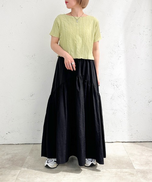 apres jour mignon(アプレジュールミニョン)の「カットジャガードTシャツ【ZOZOTOWN限定アイテム】(Tシャツ/カットソー・レディース・ブラック/アイボリー/グリーン・X-LARGE/フリー)」の22枚目の写真