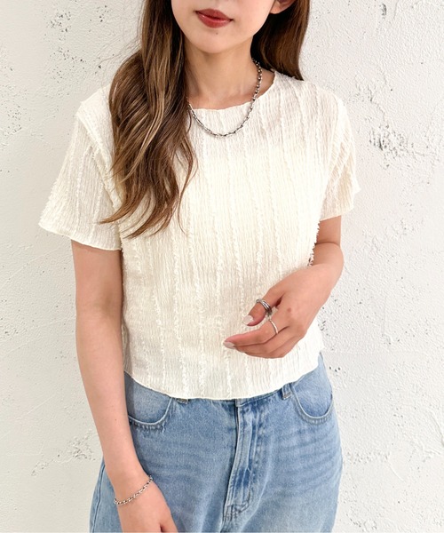 apres jour mignon(アプレジュールミニョン)の「カットジャガードTシャツ【ZOZOTOWN限定アイテム】(Tシャツ/カットソー・レディース・ブラック/アイボリー/グリーン・X-LARGE/フリー)」の6枚目の写真