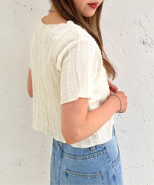apres jour mignon(アプレジュールミニョン)の「カットジャガードTシャツ【ZOZOTOWN限定アイテム】(Tシャツ/カットソー・レディース・ブラック/アイボリー/グリーン・X-LARGE/フリー)」の9枚目の写真