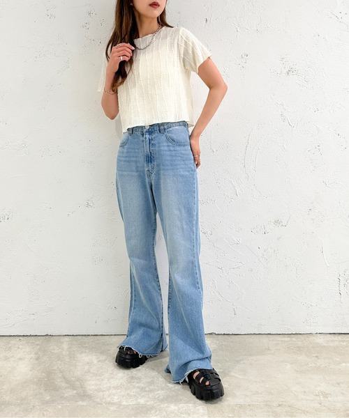 apres jour mignon(アプレジュールミニョン)の「カットジャガードTシャツ【ZOZOTOWN限定アイテム】(Tシャツ/カットソー・レディース・ブラック/アイボリー/グリーン・X-LARGE/フリー)」の11枚目の写真