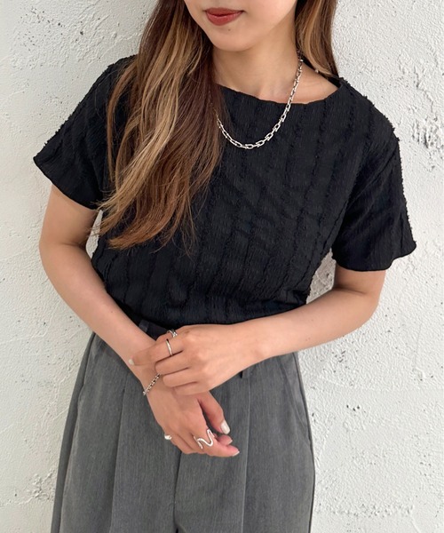 apres jour mignon(アプレジュールミニョン)の「カットジャガードTシャツ【ZOZOTOWN限定アイテム】(Tシャツ/カットソー・レディース・ブラック/アイボリー/グリーン・X-LARGE/フリー)」の14枚目の写真
