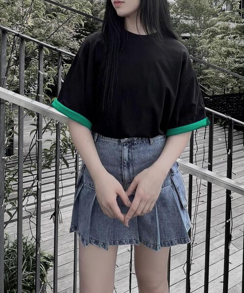 Figments(フィグメンツ)の「RVスリーブ刺繍ロゴT(Tシャツ/カットソー・レディース・グレー/オフホワイト/グリーン・SMALL/MEDIUM)」の4枚目の写真